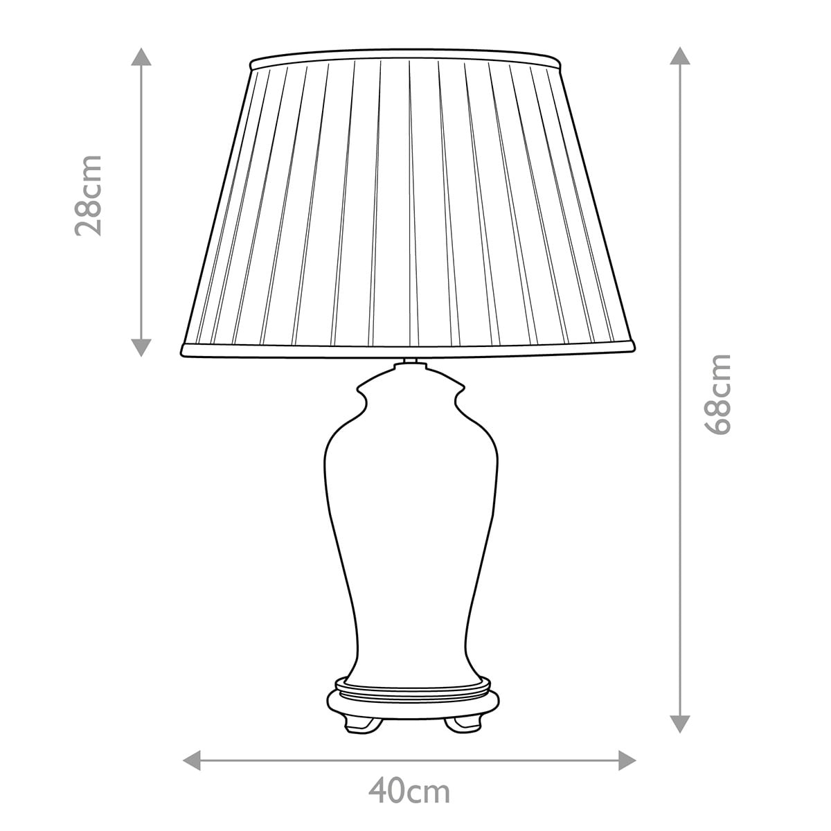 Elstead Sashi Traditional Table Lamp with Tall Empire Shade - dimensions