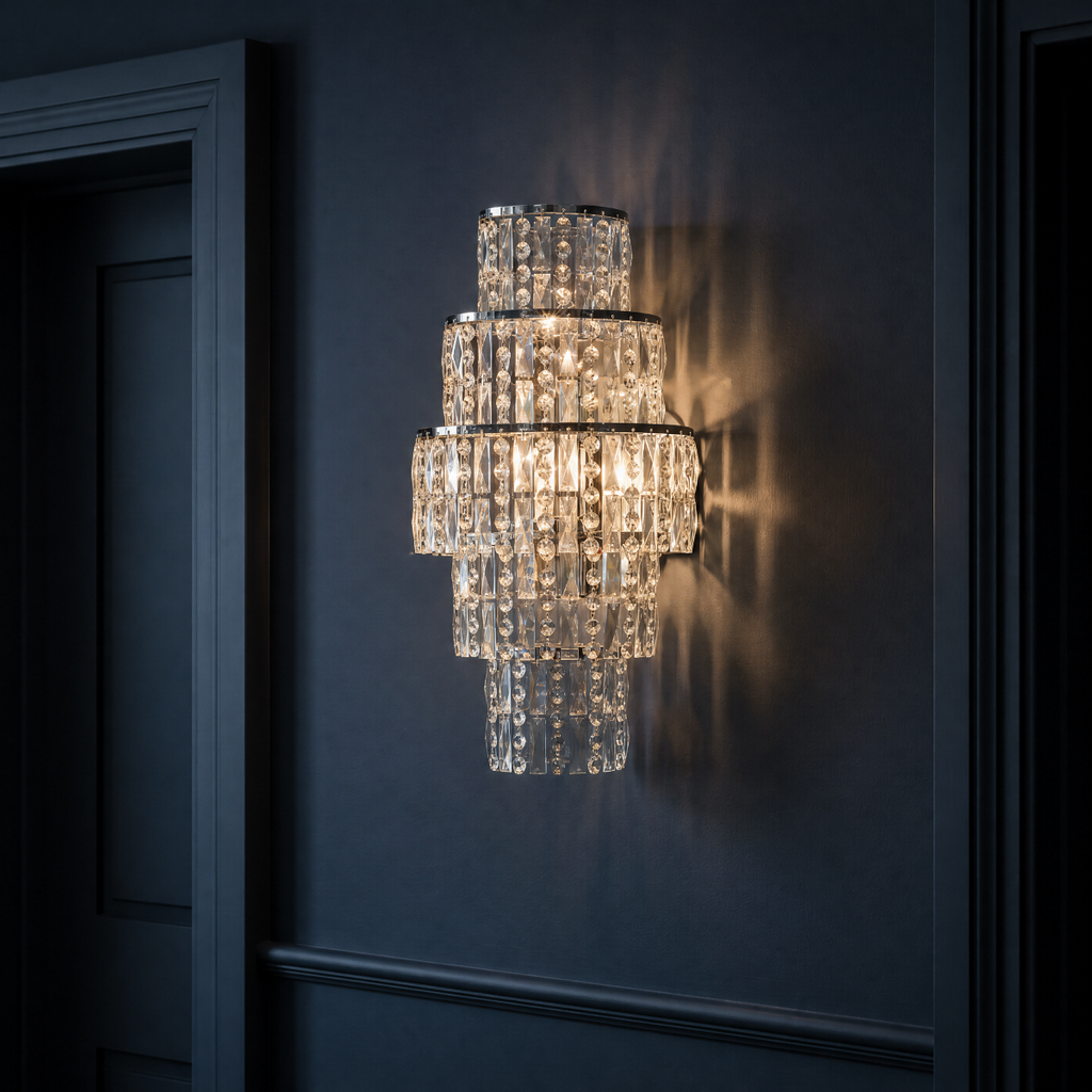 Impex New York 3 Light Wall Light in Polished Chrome with Crystal