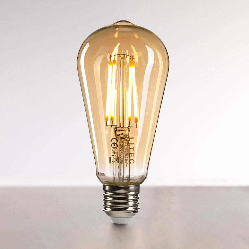 E27 LED Amber Glass Bulb 8Watt Warm White 3000K