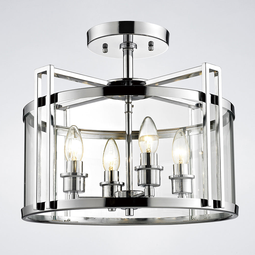 Diyas Eaton 4 Light Semi Flush Ceiling Lantern in Polished Chrome