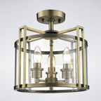 Diyas Eaton 3 Light Semi Flush Ceiling Lantern in Antique Brass