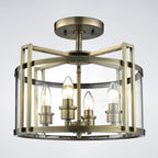 Diyas Eaton 4 Light Semi Flush Ceiling Lantern in Antique Brass