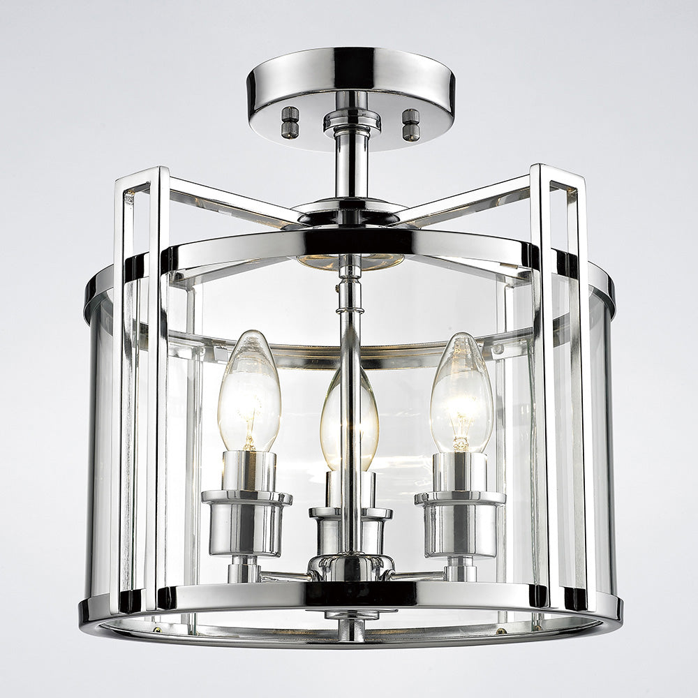 Diyas Eaton 3 Light Semi Flush Ceiling Lantern in Polished Chrome
