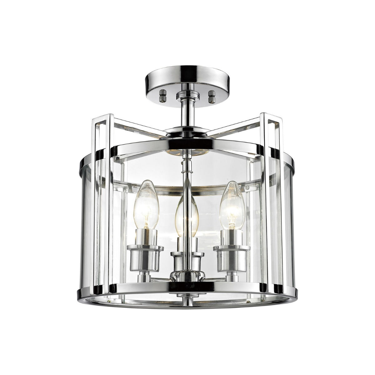 Diyas Eaton 3 Light Semi Flush Ceiling Lantern in Polished Chrome