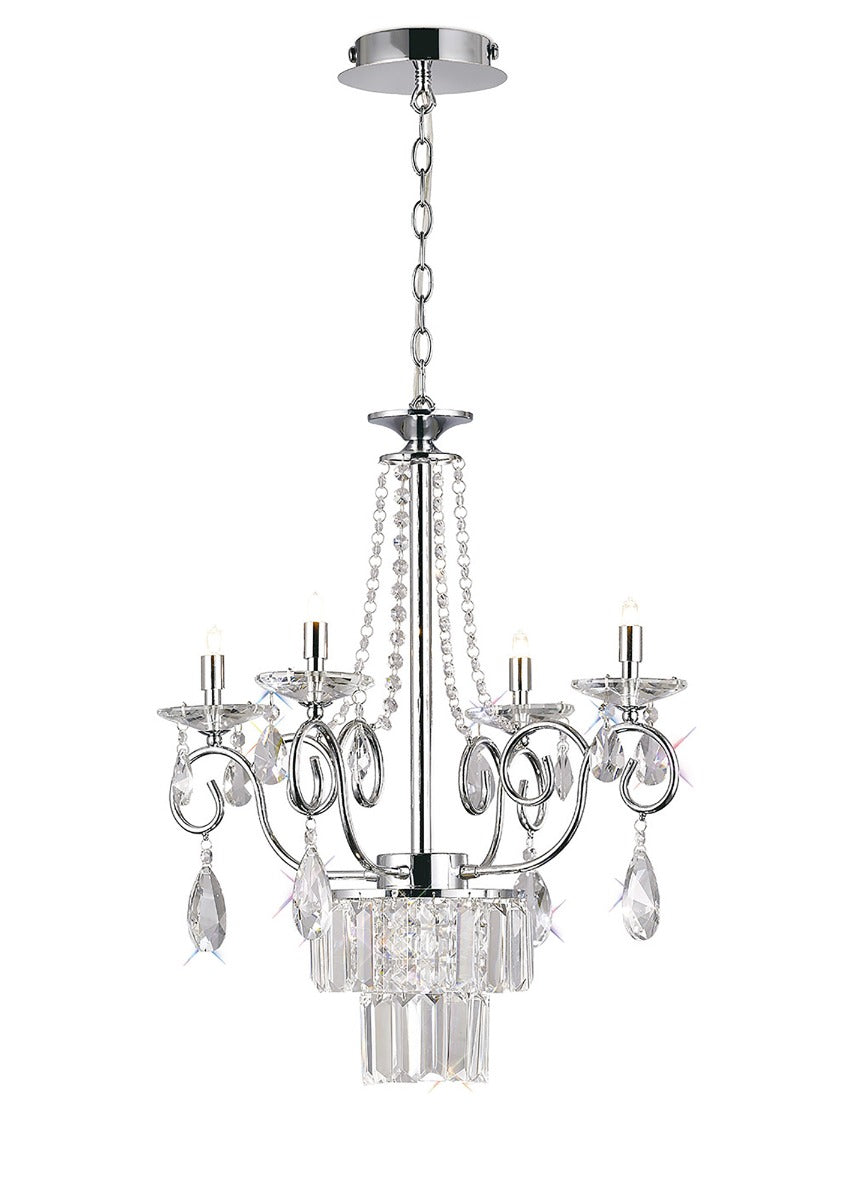 Diyas Eden 4 Light Pendant Light in Polished Chrome with Crystal