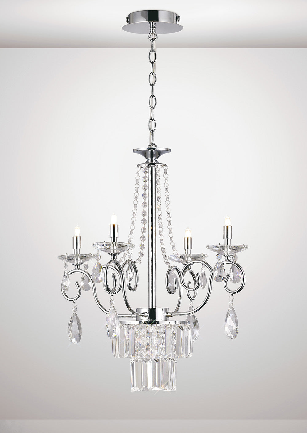 Diyas Eden 4 Light Pendant Light in Polished Chrome with Crystal