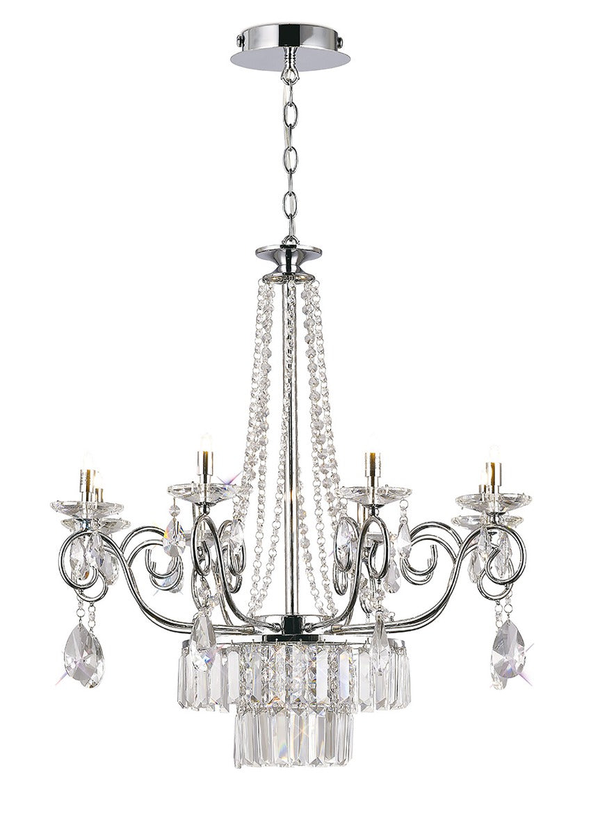 Diyas Eden 8 Light Pendant Light in Polished Chrome with Crystal