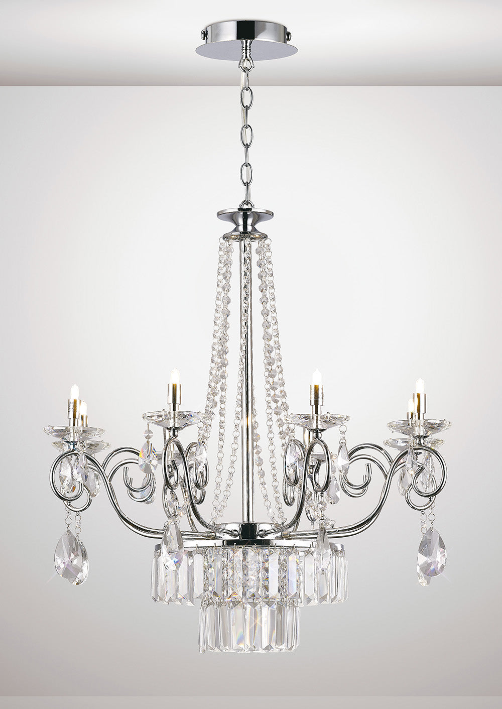 Diyas Eden 8 Light Pendant Light in Polished Chrome with Crystal