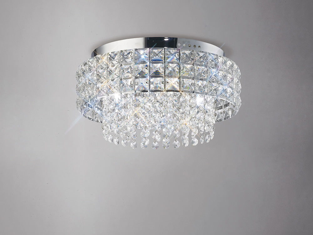 Diyas Edison 4 Light Round Flush Ceiling Light in Polished Chrome with Crystal