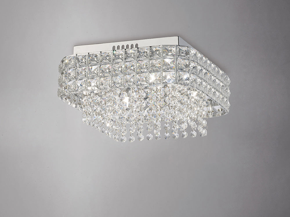 Diyas Edison 4 Light Square Flush Ceiling Light in Polished Chrome with Crystal