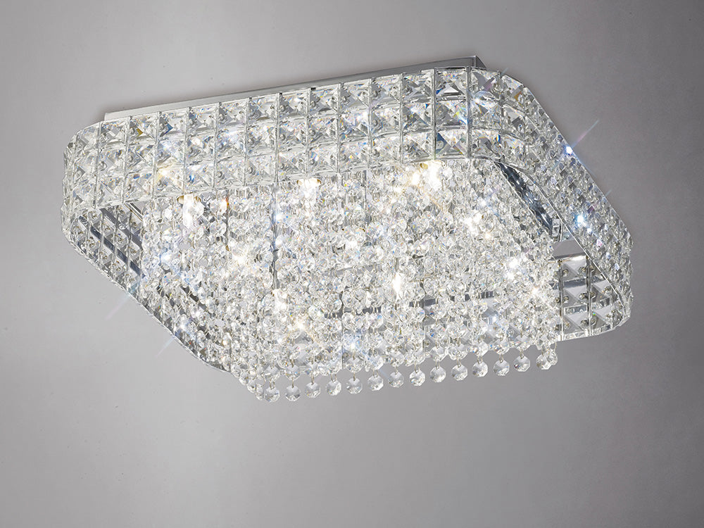 Diyas Edison 9 Light Square Flush Ceiling Light in Polished Chrome with Crystal