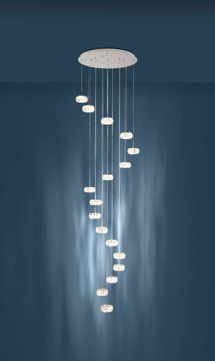 Eglo Stars of Light Corliano LED 17 Light Pendant Fitting Chrome with Crystal 39546