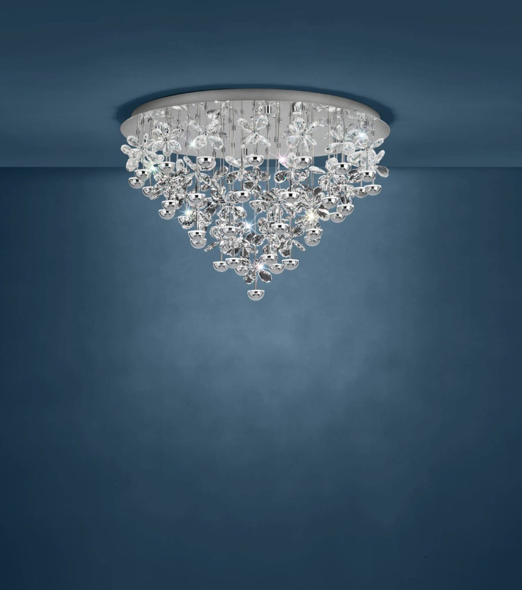 Eglo Stars of Light Pianopoli 43 Light Flush Ceiling Fitting Chrome/Crystal 39246
