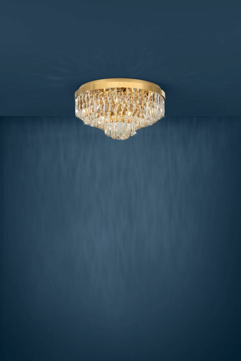 Eglo Stars of Light Valparaiso 11 Light Flush Ceiling Gold-Optic/Crystals 39458