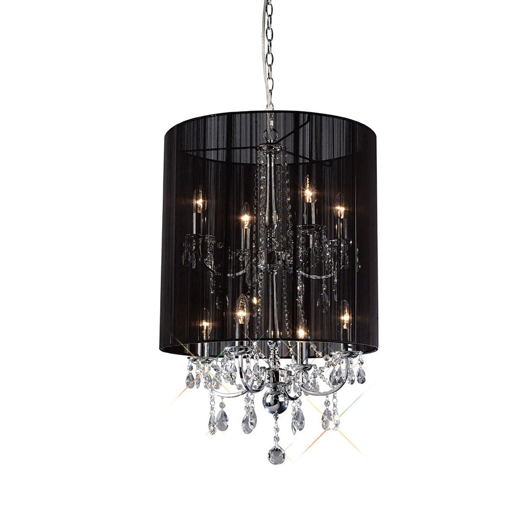 Diyas Ella 8 Light Pendant Light in Polished Chrome with Crystal and Black Shade