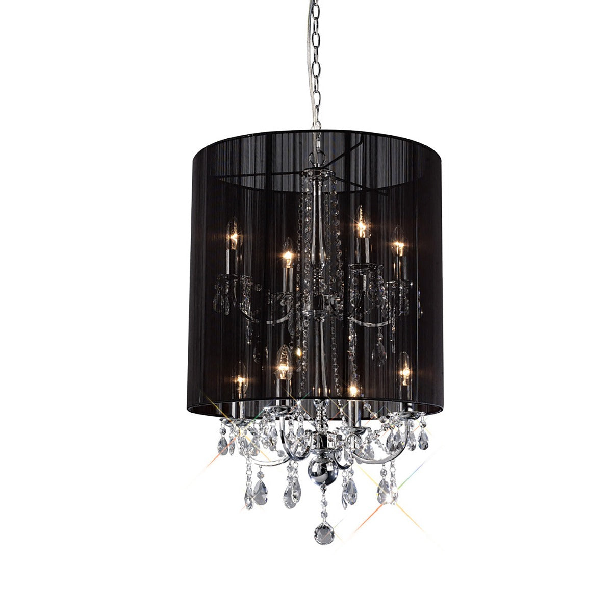 Diyas Ella 8 Light Pendant Light in Polished Chrome with Crystal and Black Shade
