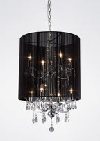 Diyas Ella 8 Light Pendant Light in Polished Chrome with Crystal and Black Shade