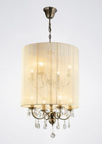 Diyas Ella 8 Light Pendant Light in Antique Brass with Crystal and Ivory Cream Shade