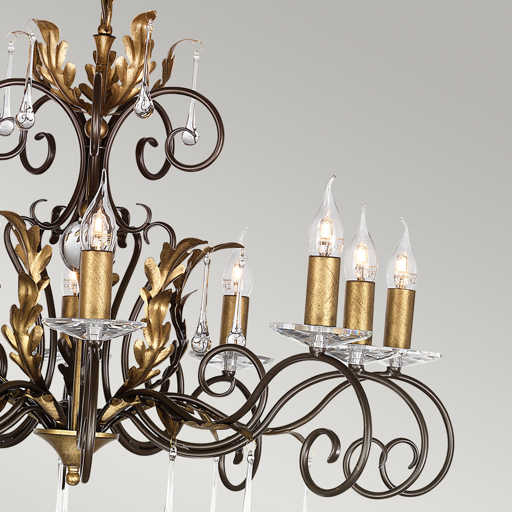 Elstead Amarilli 10 Light Chandelier in Bronze and Gold