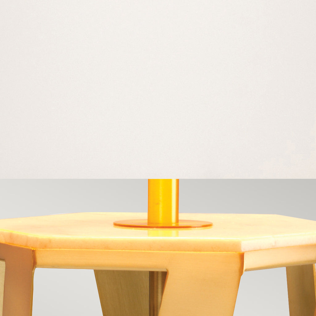 Elstead Apollo Table Lamp in Brushed Brass with White Shade