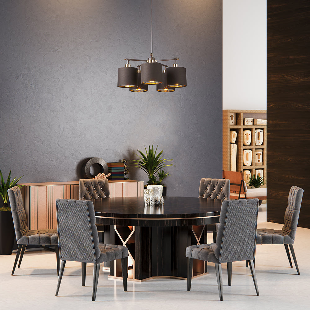 Elstead Balance 5 Light Chandelier in Brown and Polished Brass with Brown Shade