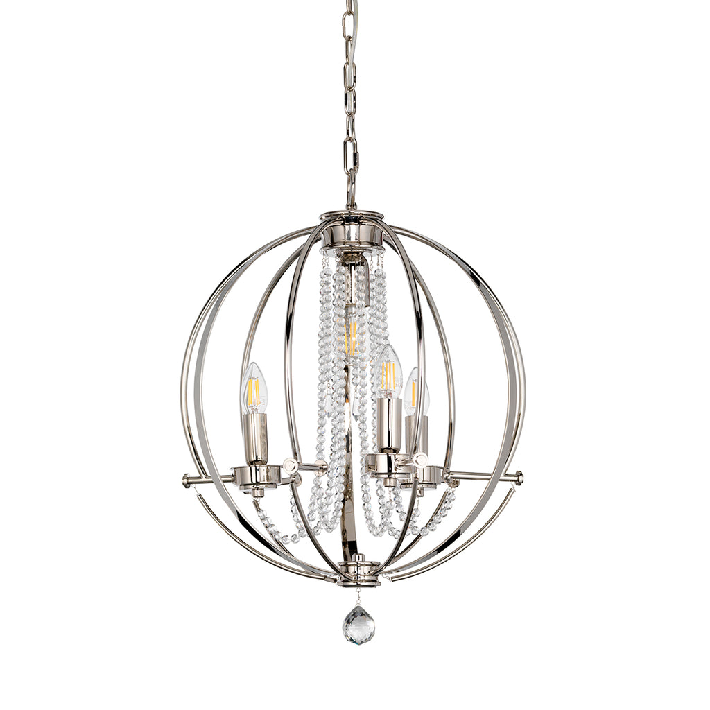 Elstead Cassie 4 Light Chandelier in Polished Nickel