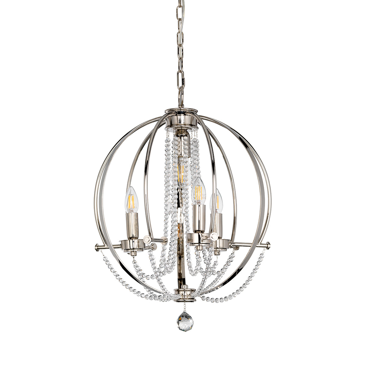 Elstead Cassie 4 Light Chandelier in Polished Nickel