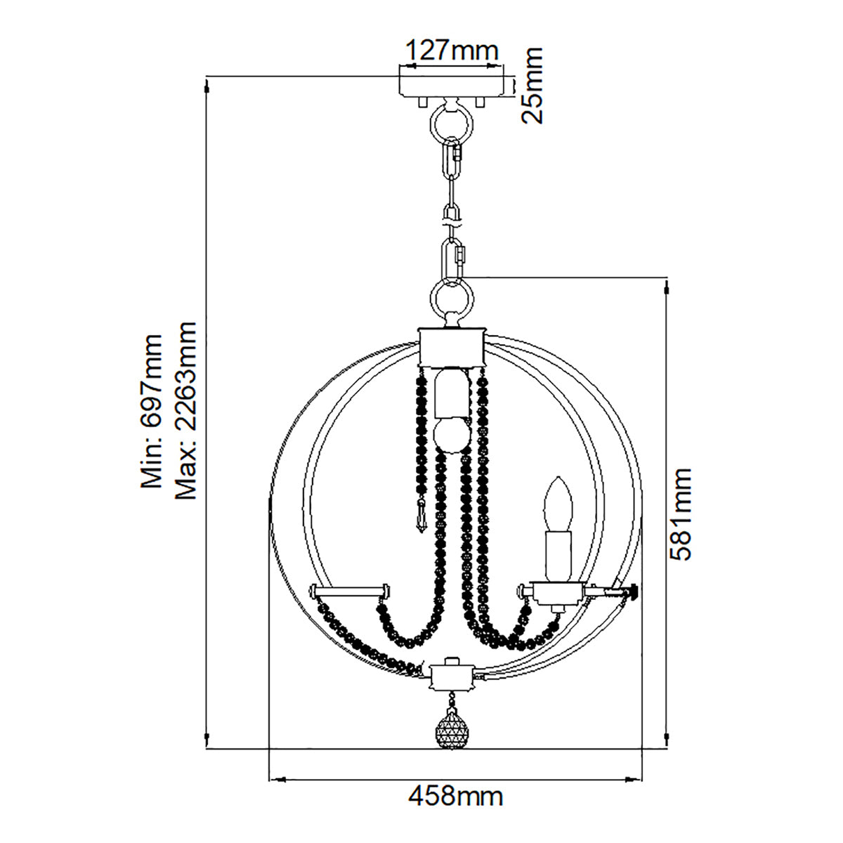 Elstead Cassie 4 Light Chandelier in Polished Nickel