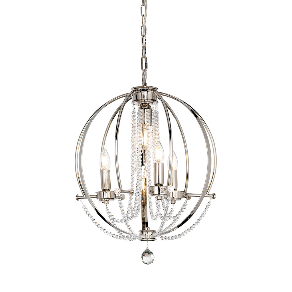 Elstead Cassie 4 Light Chandelier in Polished Nickel