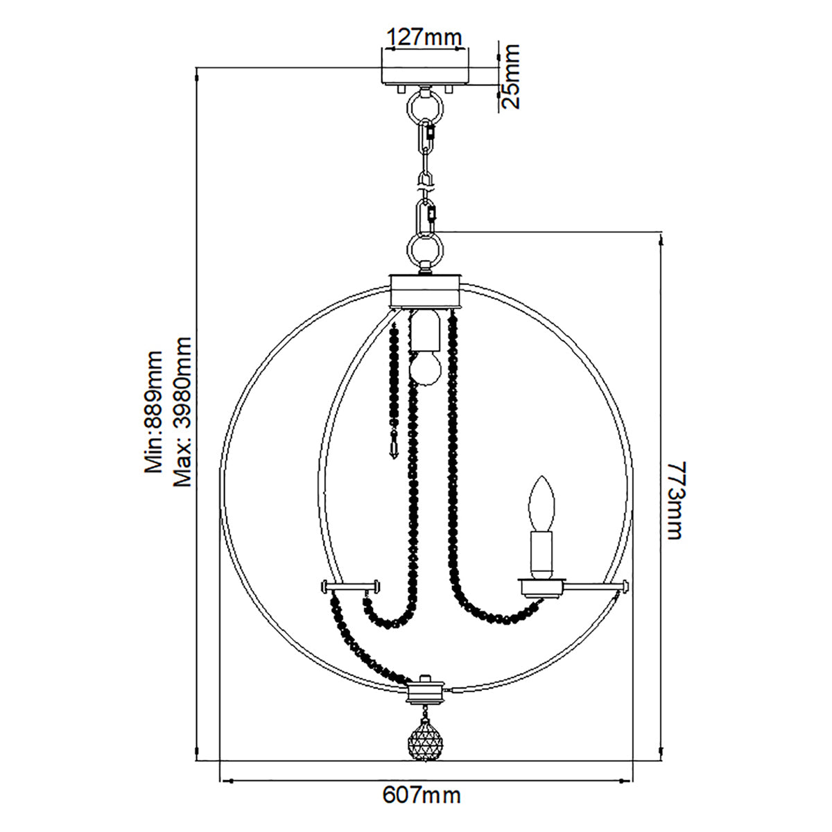 Elstead Cassie 7 Light Chandelier in Polished Nickel