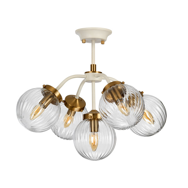 Elstead Cosmos 5 Light Pendant Light with Glass Shades in Cream
