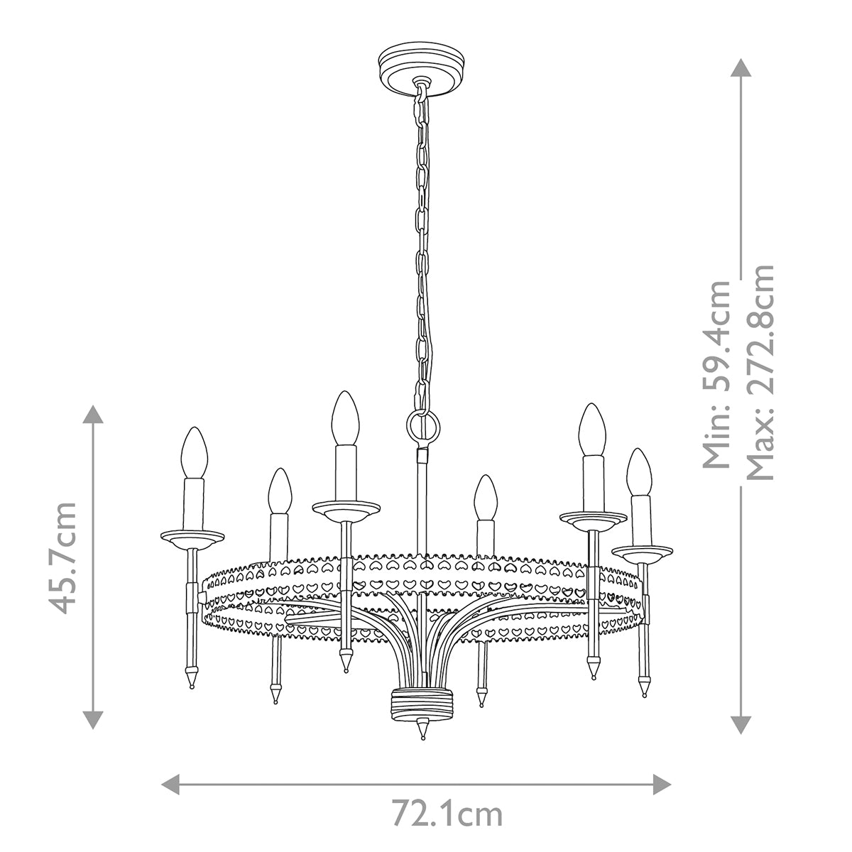 Elstead Crown 6 Light Chandelier in Hand Painted Grey Iron Gate