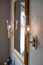 Elstead Dryden Bathroom Wall Light in Polished Brass with Flute Shade