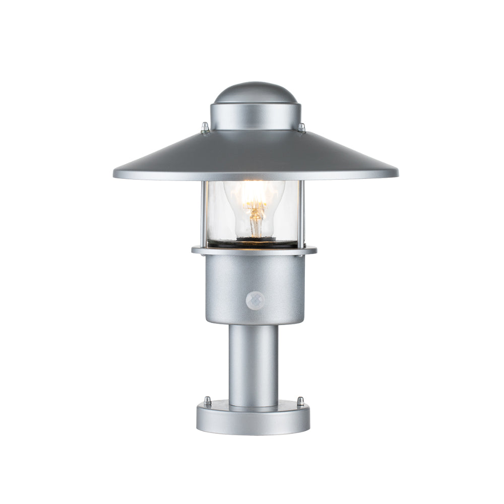Elstead Klampenborg 1 Light Pedestal with PIR in Silver