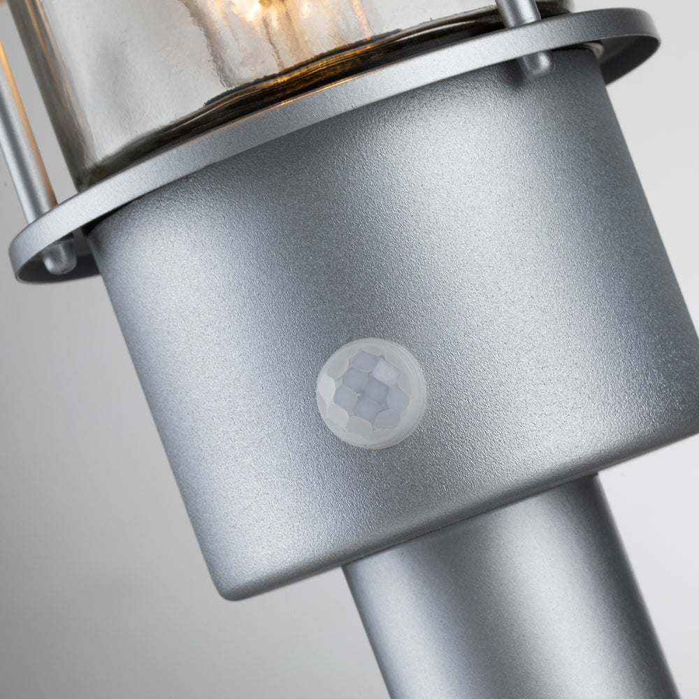 Elstead Klampenborg 1 Light Pedestal with PIR in Silver