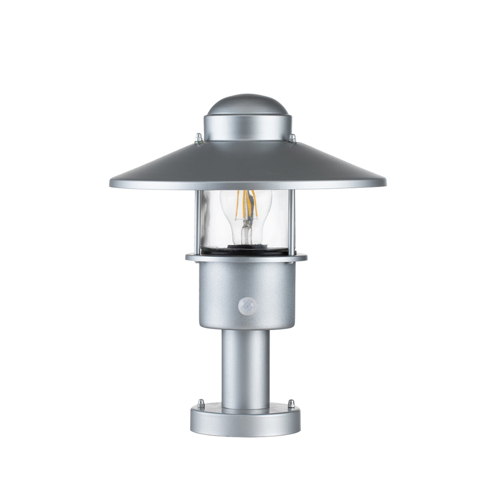 Elstead Klampenborg 1 Light Pedestal with PIR in Silver