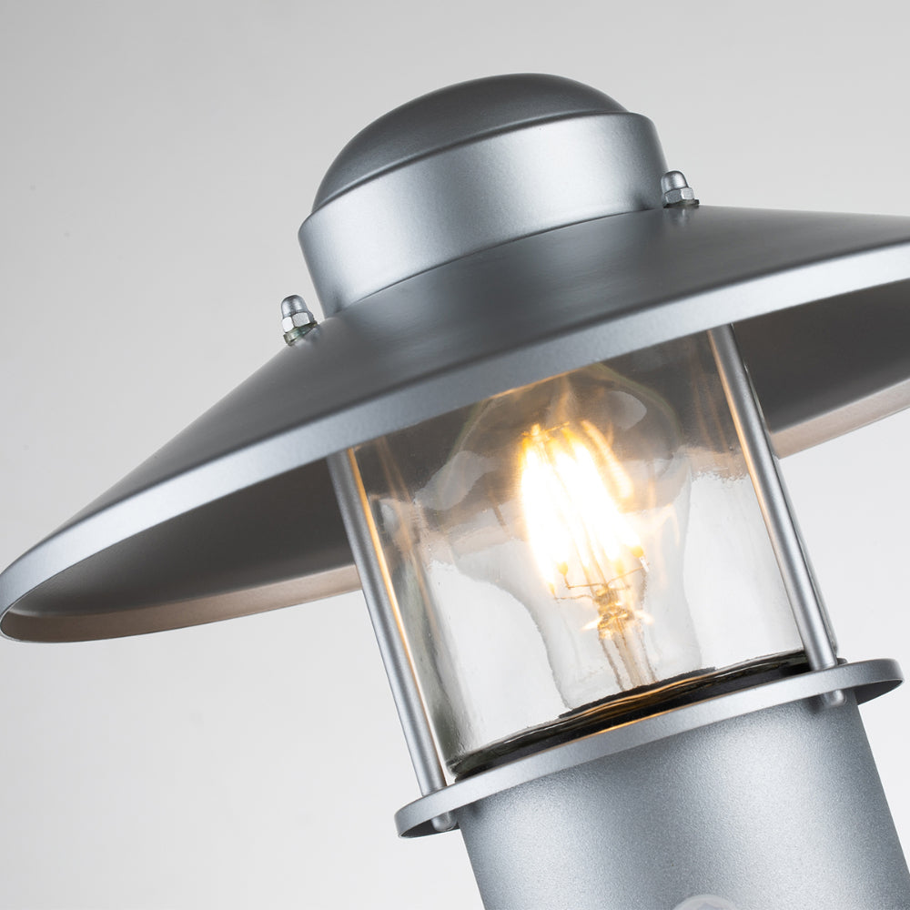 Elstead Klampenborg 1 Light Pedestal with PIR in Silver