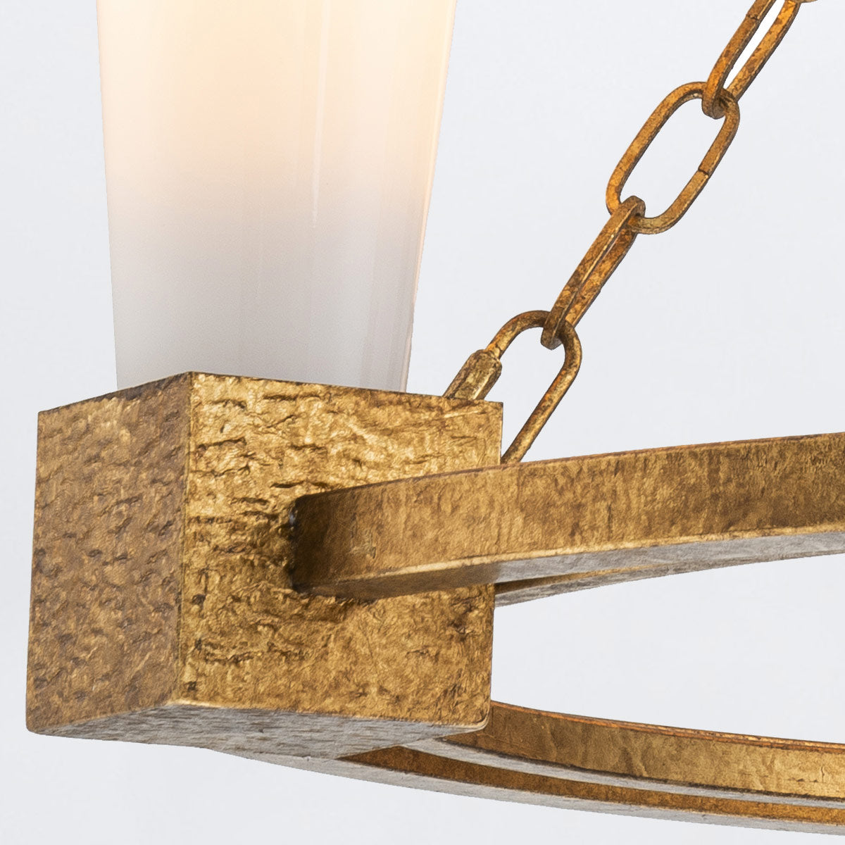 Elstead Kristy 3 Light Chandelier Distressed Gold with Opal Glass Shade