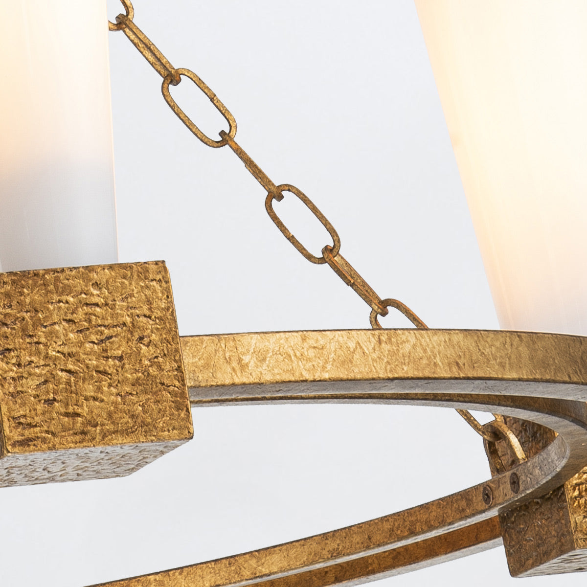 Elstead Kristy 4 Light Chandelier Distressed Gold with Opal Glass Shade