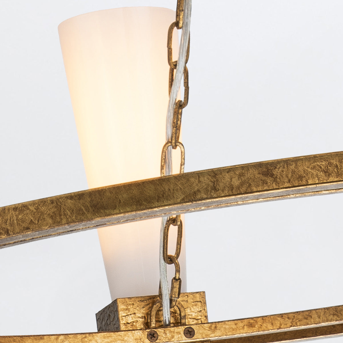 Elstead Kristy 4 Light Chandelier Distressed Gold with Opal Glass Shade