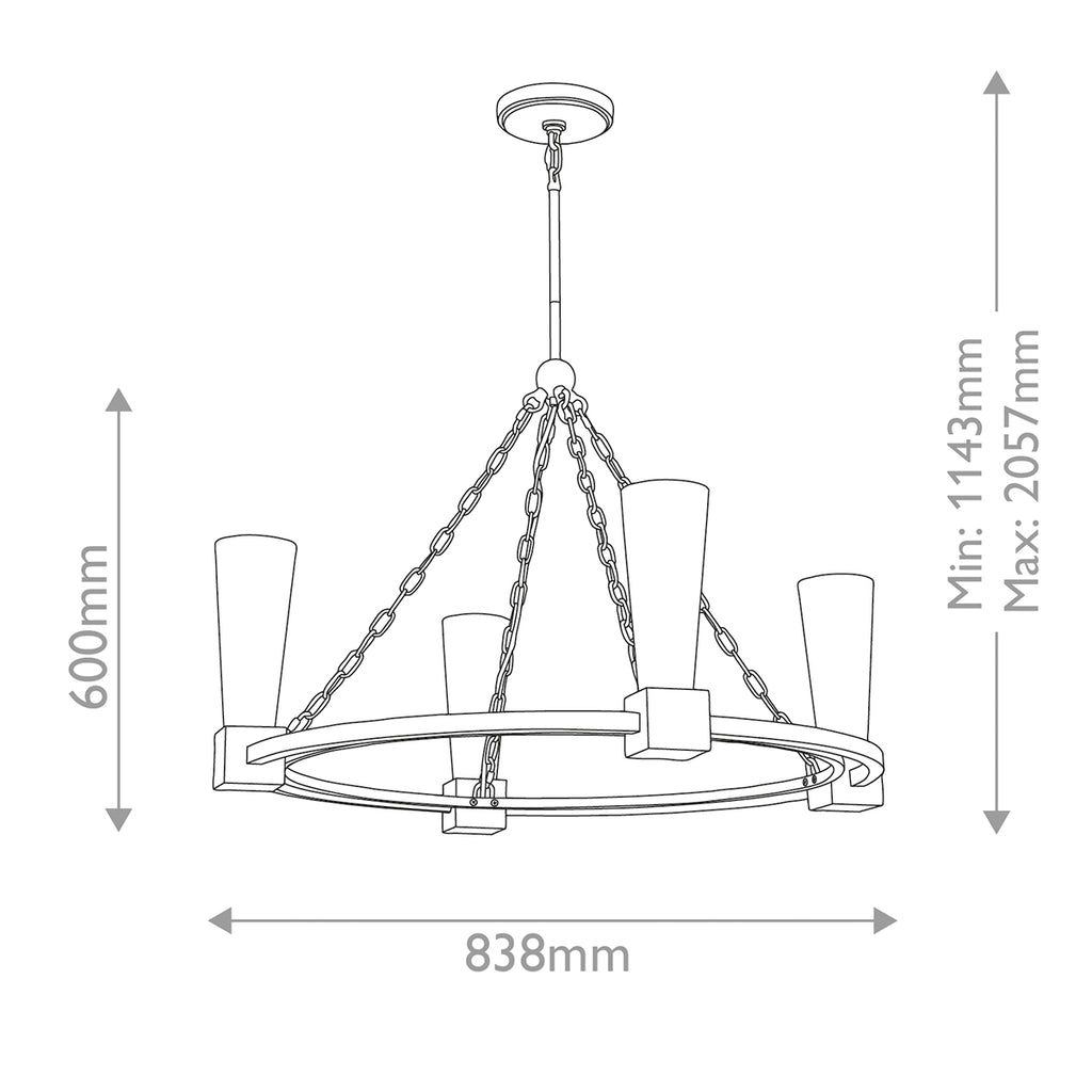 Elstead Kristy 4 Light Chandelier Distressed Gold with Opal Glass Shade