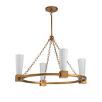 Elstead Kristy 4 Light Chandelier Distressed Gold with Opal Glass Shade