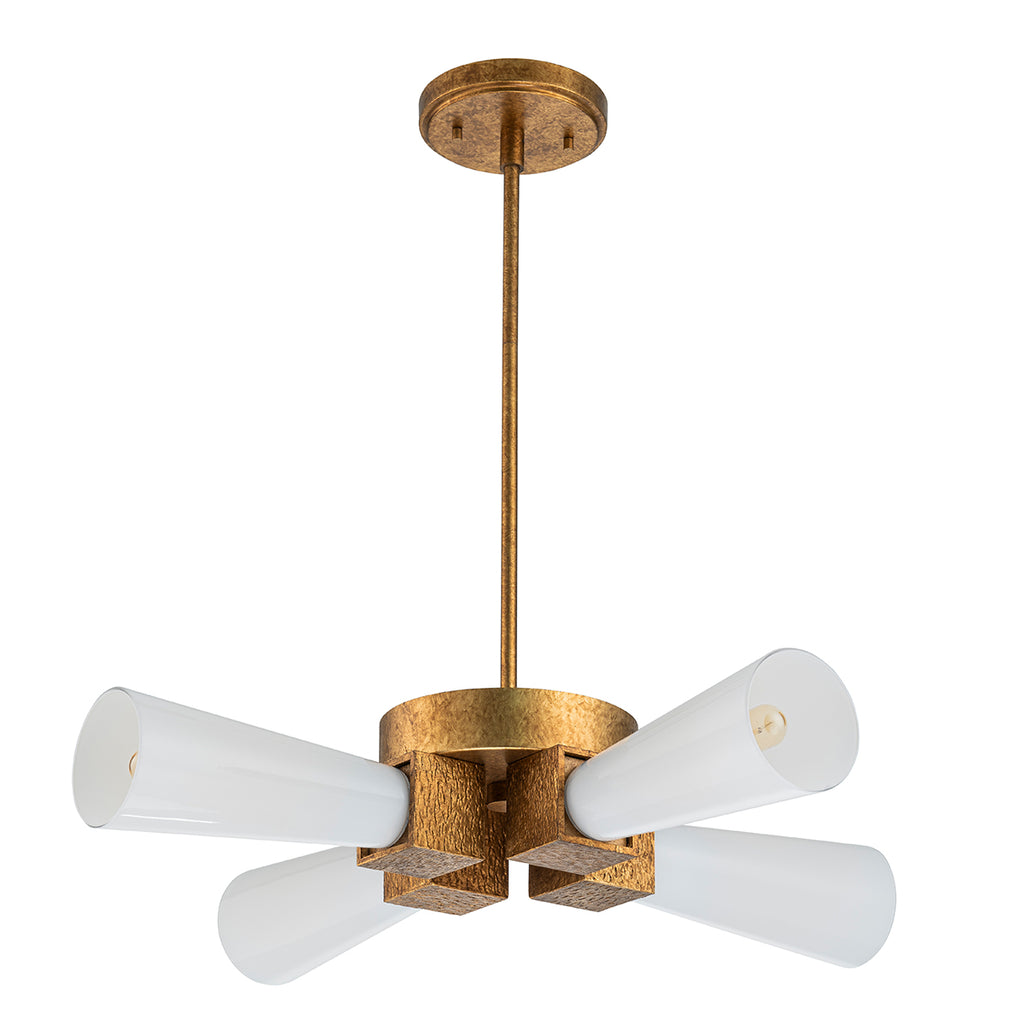 Elstead Kristy 4 Light Semi-Flush Distressed Gold with Opal Glass Shade