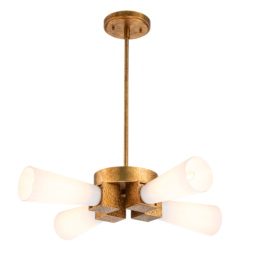 Elstead Kristy 4 Light Semi-Flush Distressed Gold with Opal Glass Shade