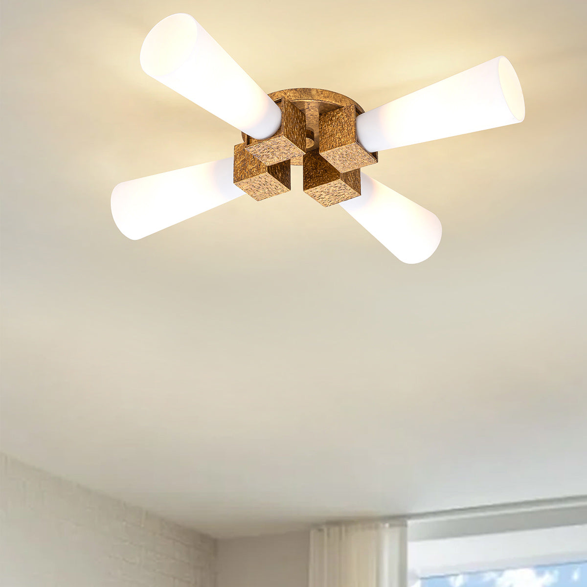 Elstead Kristy 4 Light Semi-Flush Distressed Gold with Opal Glass Shade