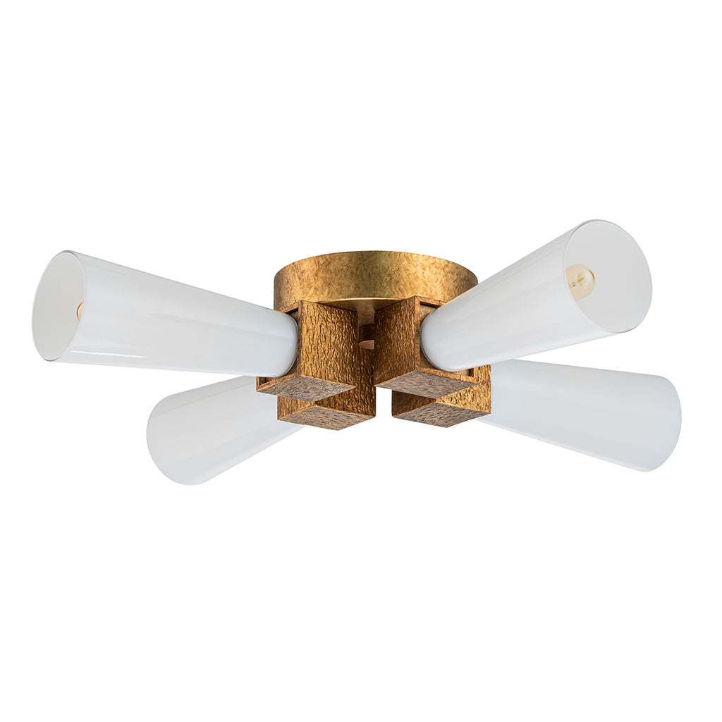 Elstead Kristy 4 Light Semi-Flush Distressed Gold with Opal Glass Shade