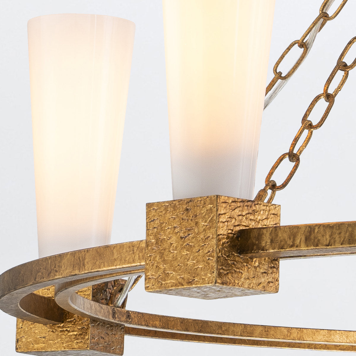 Elstead Kristy 5 Light Chandelier Distressed Gold with Opal Glass Shade