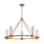 Elstead Kristy 5 Light Chandelier Distressed Gold with Opal Glass Shade