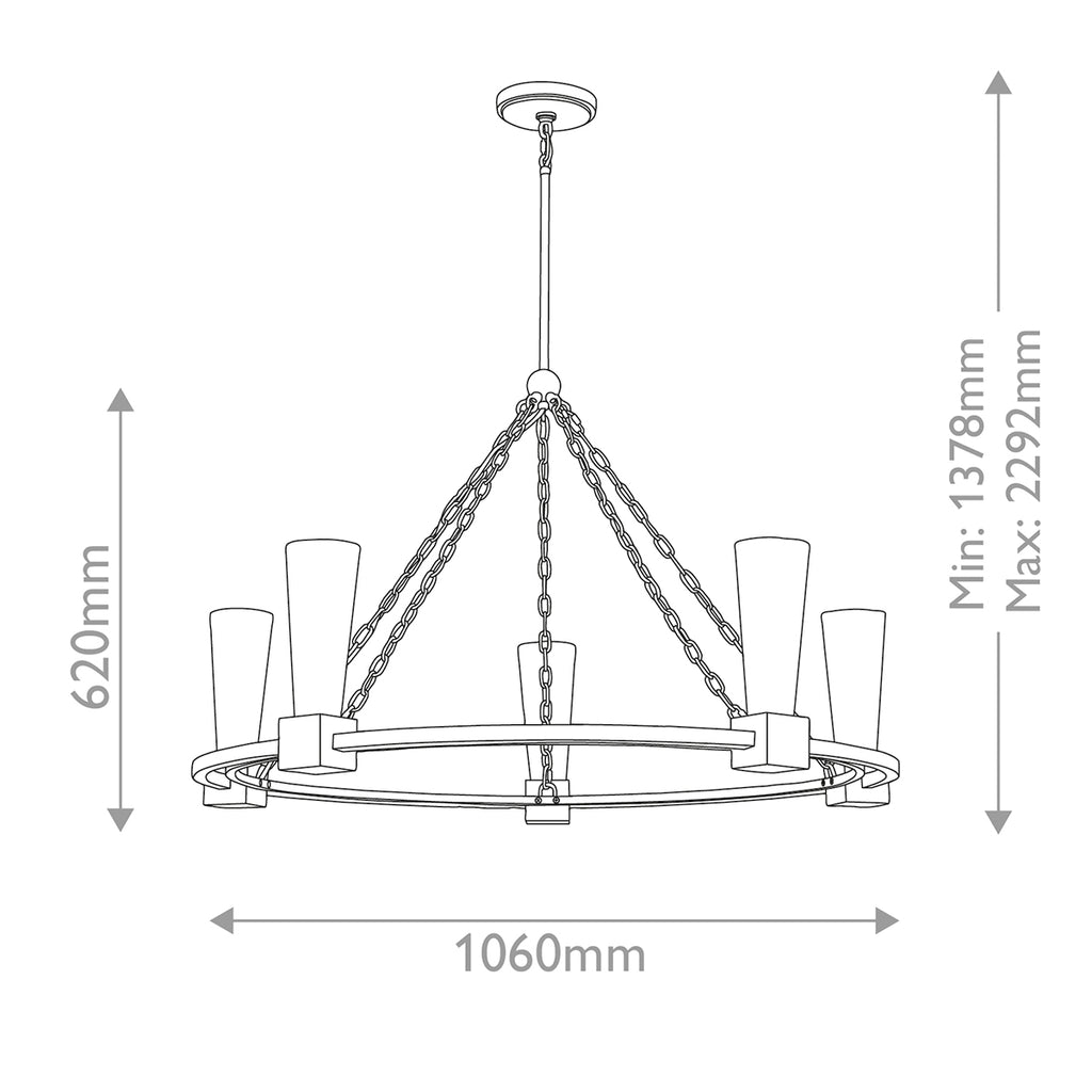 Elstead Kristy 5 Light Chandelier Distressed Gold with Opal Glass Shade