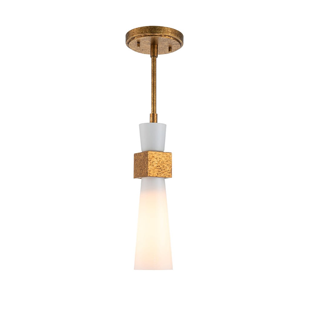 Elstead Kristy Mini Pendant Distressed Gold with Opal Glass Shade
